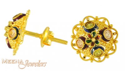 22Kt Multicolour CZ Gold Earrings ( 22 Kt Gold Tops )