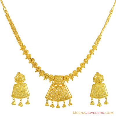 22K Filigree Pattern Necklace Set ( Light Sets )