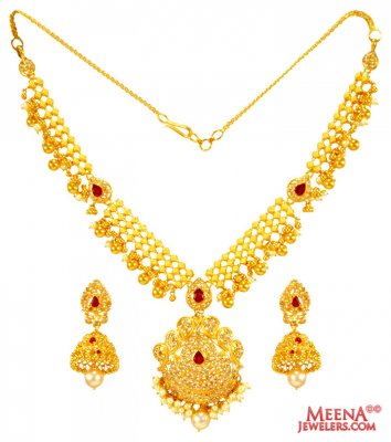 22 Kt Diamond Polki Chakri Set ( Diamond Necklace Sets )