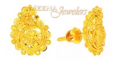 22Karat Gold Earrings with Filigree  ( 22 Kt Gold Tops )