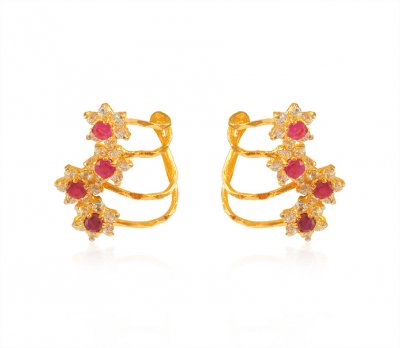 Designer Ruby Cz Earrings 22k  ( Precious Stone Earrings )