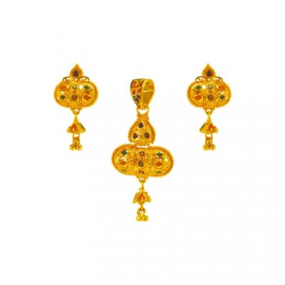 22 Kt Gold Meenakari Pendant set ( Gold Pendant Sets )