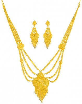 22KT Gold Long Necklace Set ( Bridal Necklace Sets )