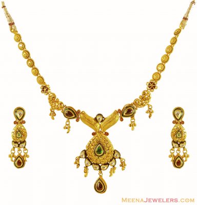 Antique Finish 22K Necklace Set ( Antique Necklace Sets )