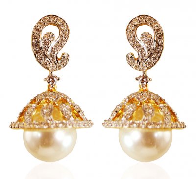 18kt Diamond Jhumki Earrings ( Diamond Earrings )