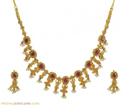 22Kt Uncut Diamond Necklace Set ( Diamond Necklace Sets )