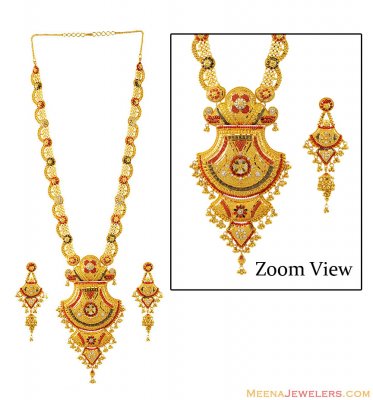 22K Three Tone Patta Necklace Set ( Bridal Necklace Sets )