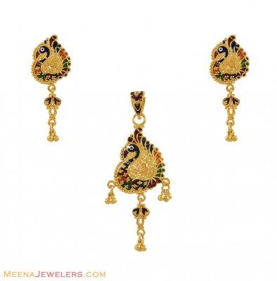 Peacock Pendant Set (22k Gold) ( Gold Pendant Sets )