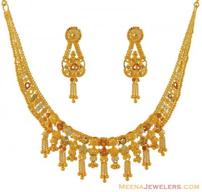 Gold Multi Tone Necklace Set ( 22 Kt Gold Sets )