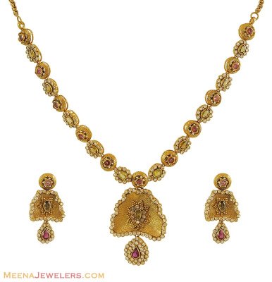 22K Fancy Necklace Set ( Antique Necklace Sets )