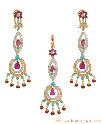 22K Ruby and Turquoise Pendant set ( Precious Stone Pendant Sets )