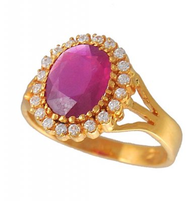 Gold Ring with Ruby and CZ ( Ladies Rings with Precious Stones )