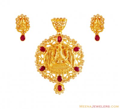 Gold Laxmi Jee Pendant Set ( Precious Stone Pendant Sets )