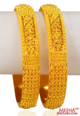 22Kt Gold Filigree Bangles (2 Pcs)  ( Gold Bangles )