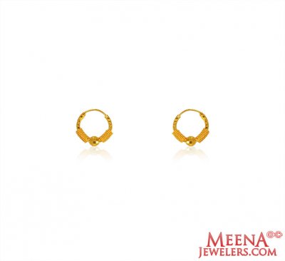 22k Gold Ball Hoop Earrings ( Hoop Earrings )