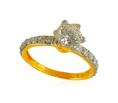 CZ Solitaire 22K Gold Ring ( Ladies Signity Rings )