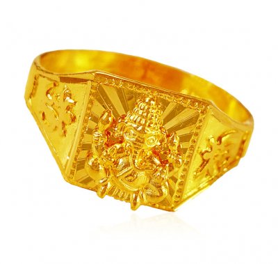 22K Gold Ganesh Mens Ring ( Religious Rings )