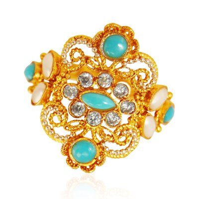 22kt Gold Turquoise Stone Ring ( Ladies Rings with Precious Stones )