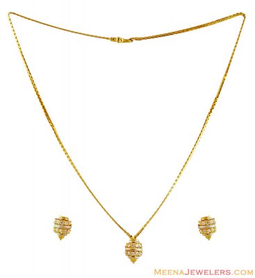 22K Two Tone Elegant Cz Necklace Set  ( Gold Designer Sets )