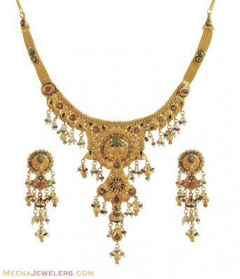 Antique Gold Meenakari Set ( Antique Necklace Sets )