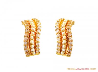 Wavy Shaped Pearl Earrings 22k  ( Precious Stone Earrings )