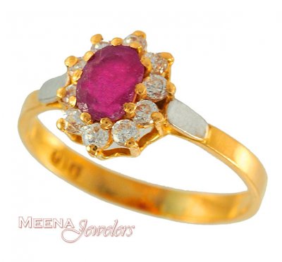 Gold Ring with Ruby and CZ ( Ladies Rings with Precious Stones )