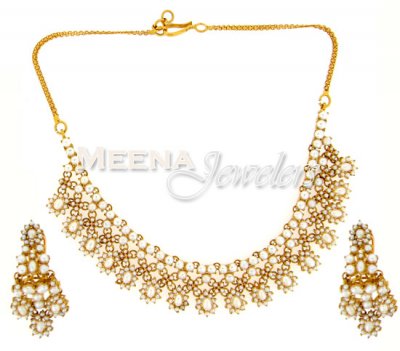 22 Kt Gold Pearl Set ( Combination Necklace Set )
