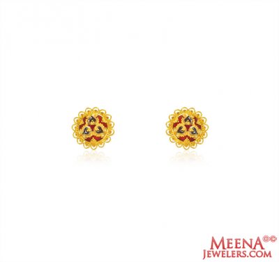 22k Gold Meenakari Earrings Tops  ( 22 Kt Gold Tops )