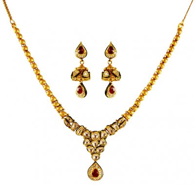 22K gold Kundan Necklace Set ( Antique Necklace Sets )