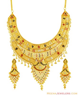 22K Tricolori Bridal Necklace Set ( Bridal Necklace Sets )