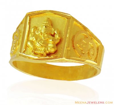 22K Ganesh Jee Mens Ring - RiMs16522 - 22K Gold religious ring for men ...