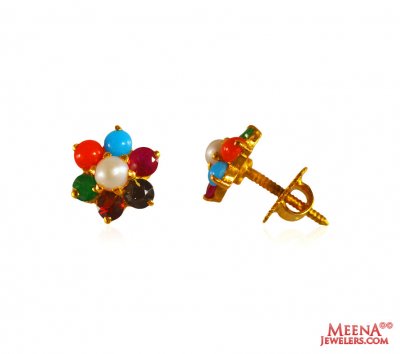 Designer Navratan Earrings 22k Gold ( Precious Stone Earrings )