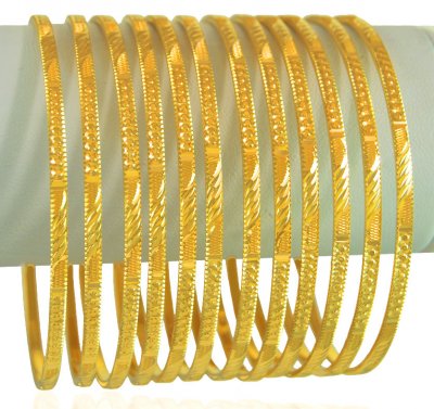 22K Gold Machine Bangles Set(12 Pc) ( Set of Bangles )