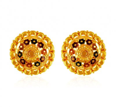 22k Gold  Earrings with MeenaKari ( 22 Kt Gold Tops )