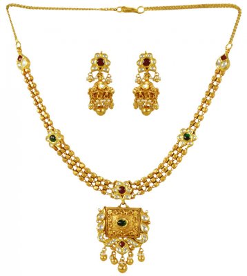 22K Gold Antique Necklace Set ( Antique Necklace Sets )