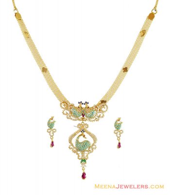 22K Peacock Necklace Earrings Set ( Gold Designer Sets )