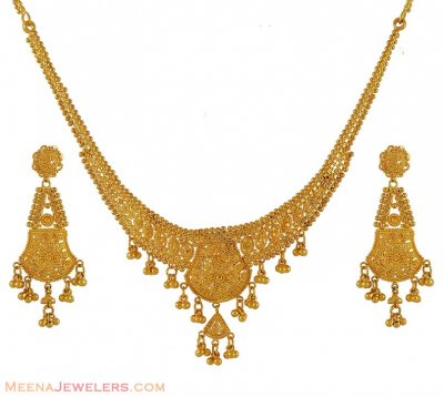 Gold filigree Necklace Set ( 22 Kt Gold Sets )