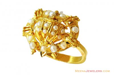 Traditional Pearls Ladies Ring 22k  ( Ladies Rings with Precious Stones )