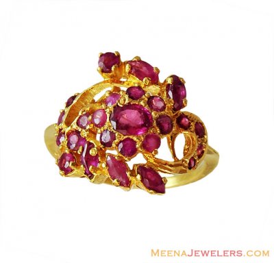 22k Fancy Ruby Studded Ring  ( Ladies Rings with Precious Stones )