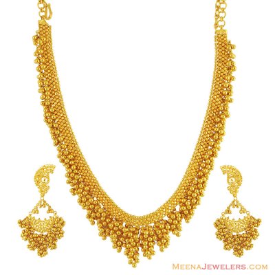 22K Filigree Designer Necklace Set ( 22 Kt Gold Sets )