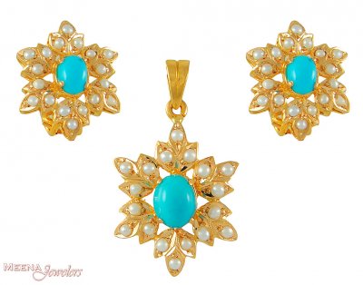 22Kt Precious Stoned Pendant Set ( Precious Stone Pendant Sets )