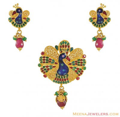 22K Peacock Pendant (NO Earrings) ( Antique Pendant Sets )