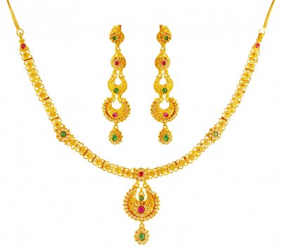 22K Gold Layered Necklace Set ( Gold Designer Sets )