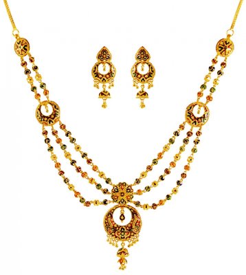 Meenakari 22Kt Gold Necklace Set ( 22 Kt Gold Sets )