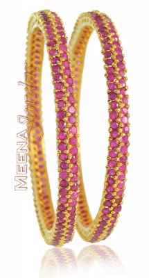 22Kt Gold Ruby Bangles (2PC) ( Precious Stone Bangles )