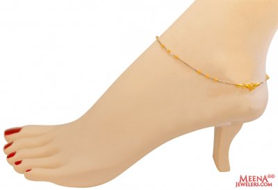 22Kt Gold Two Tone Anklet (1 pc) ( Gold Anklets )