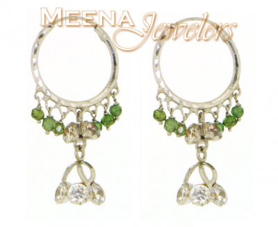 22Kt White Gold Hoop Earring with Jhumki ( Hoop Earrings )