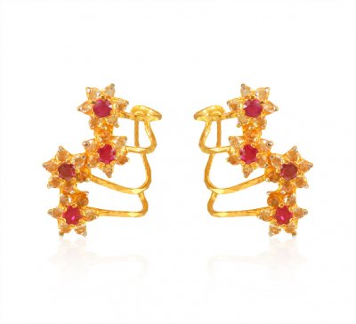22k Gold Designer Cz Earrings ( Precious Stone Earrings )