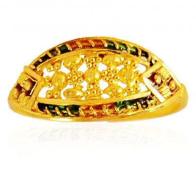 22Kt Gold Meenakari Ring  ( Ladies Gold Ring )