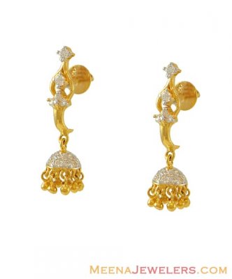 22Kt Gold Designer CZ Earrings ( 22Kt Gold Fancy Earrings )